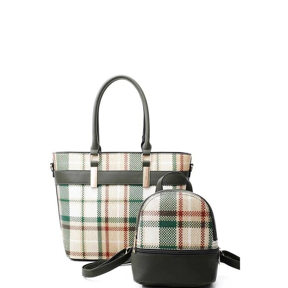 School Backpack Check Tote Student  Bookbag Lightweight Laptop Bag with Mini - Picture 1 of 2